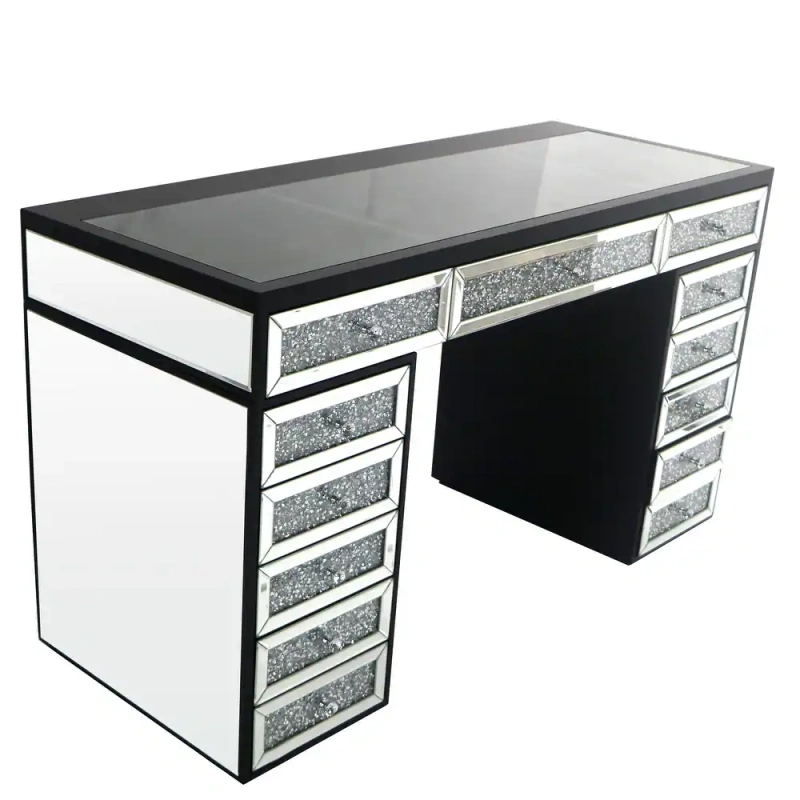 Mirrored Finish Vanity Desk Dresser with 13-Drawer - Black/White