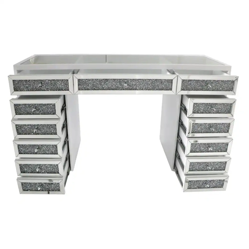 Mirrored Finish Vanity Desk Dresser with 13-Drawer - Black/White