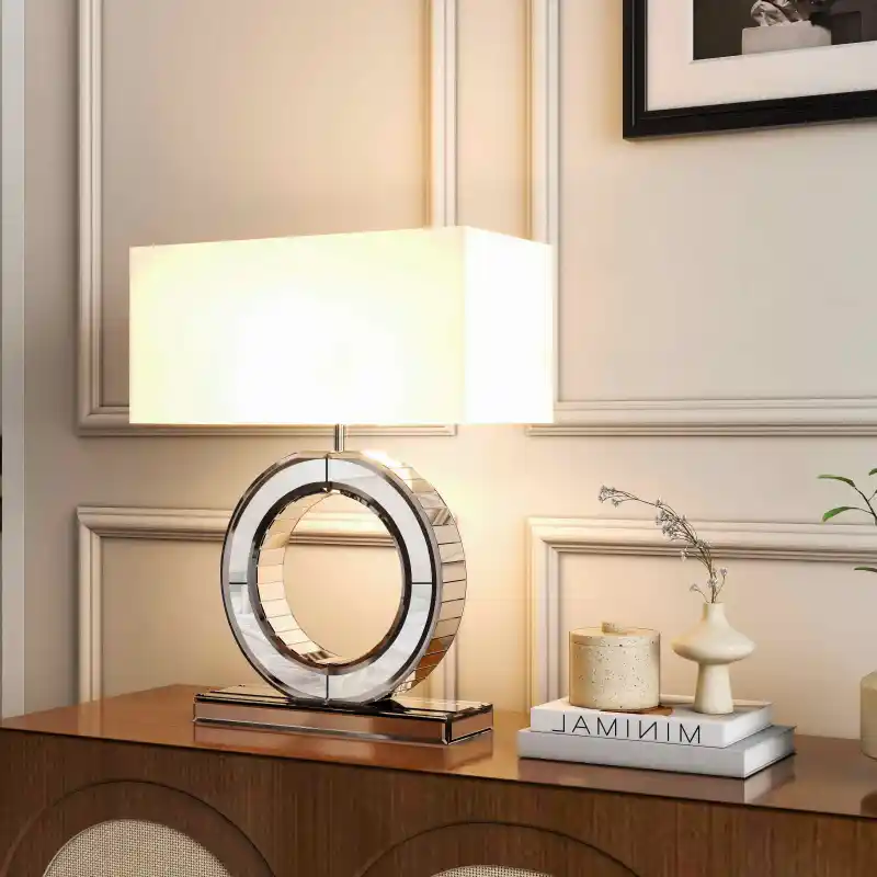 Modern Nightstand Lamp, Mirrored Glass lamp, 21.2" Height for Living Room Nightstand Office