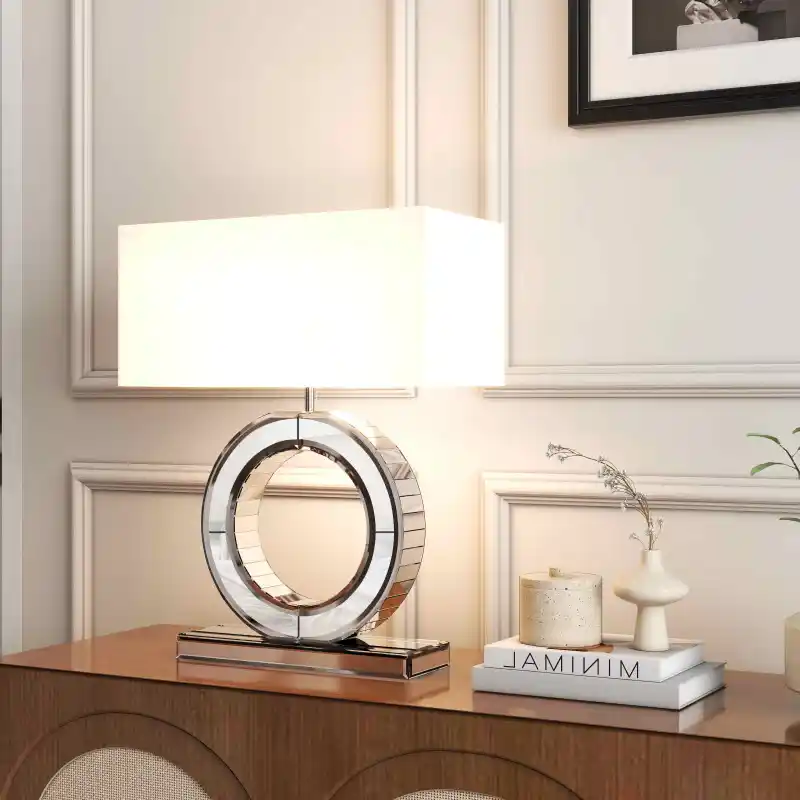 Modern Nightstand Lamp, Mirrored Glass lamp, 21.2" Height for Living Room Nightstand Office