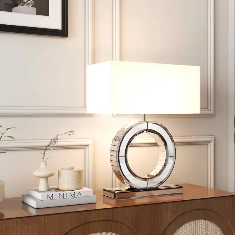 Modern Nightstand Lamp, Mirrored Glass lamp, 21.2" Height for Living Room Nightstand Office