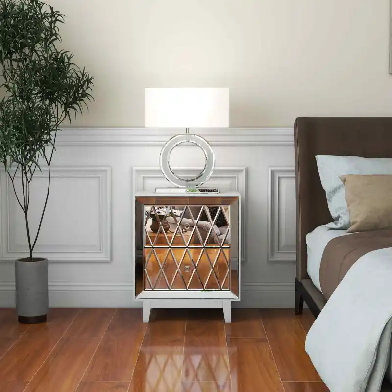 Modern Nightstand Lamp, Mirrored Glass lamp, 21.2" Height for Living Room Nightstand Office