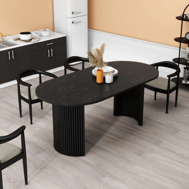 Black Modern Solid Wood Oval Dining Table