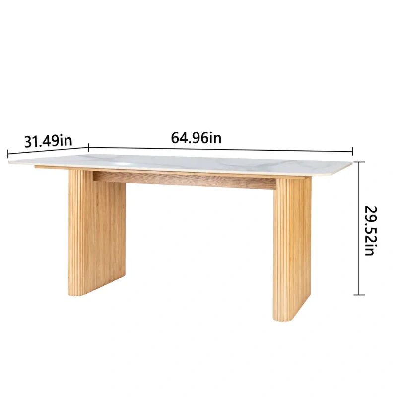Marble Top Dining Table with Pedestal Grain Wood Base