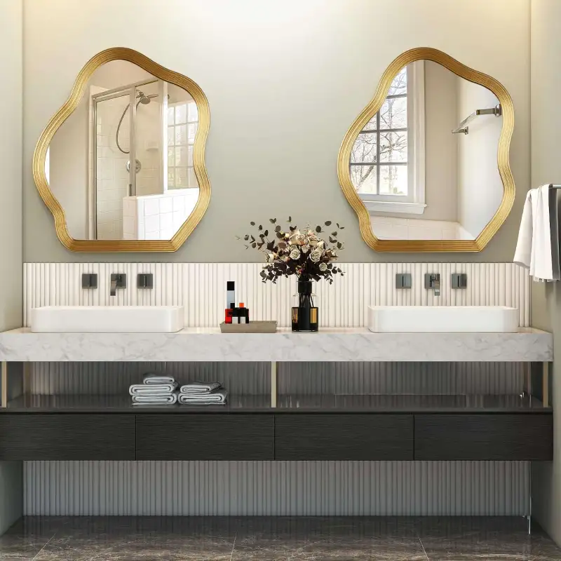 SHYFOY Asymmetrical Wall Mirrors for Living Room Decor Bohemian Gold Irregular Mirror,Decorative Wavy Mirror for Bathroom Bedroom Entryway