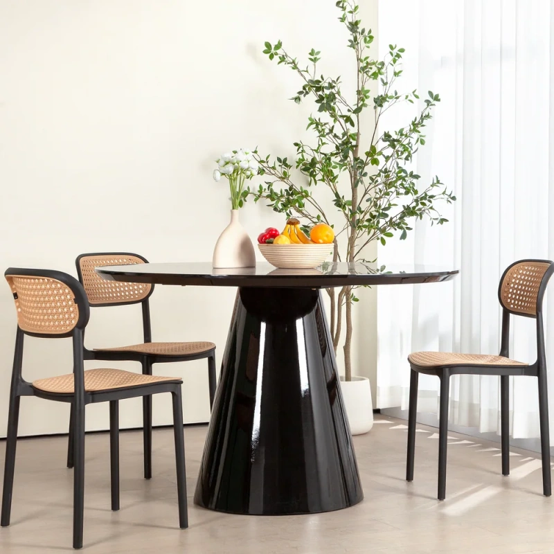 Black/White Modern High Glossy Round Dining Table