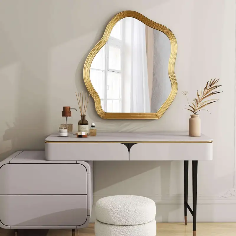 SHYFOY Asymmetrical Wall Mirrors for Living Room Decor Bohemian Gold Irregular Mirror,Decorative Wavy Mirror for Bathroom Bedroom Entryway