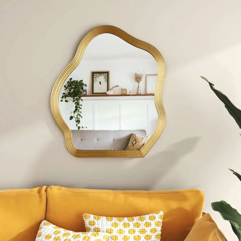 SHYFOY Asymmetrical Wall Mirrors for Living Room Decor Bohemian Gold Irregular Mirror,Decorative Wavy Mirror for Bathroom Bedroom Entryway