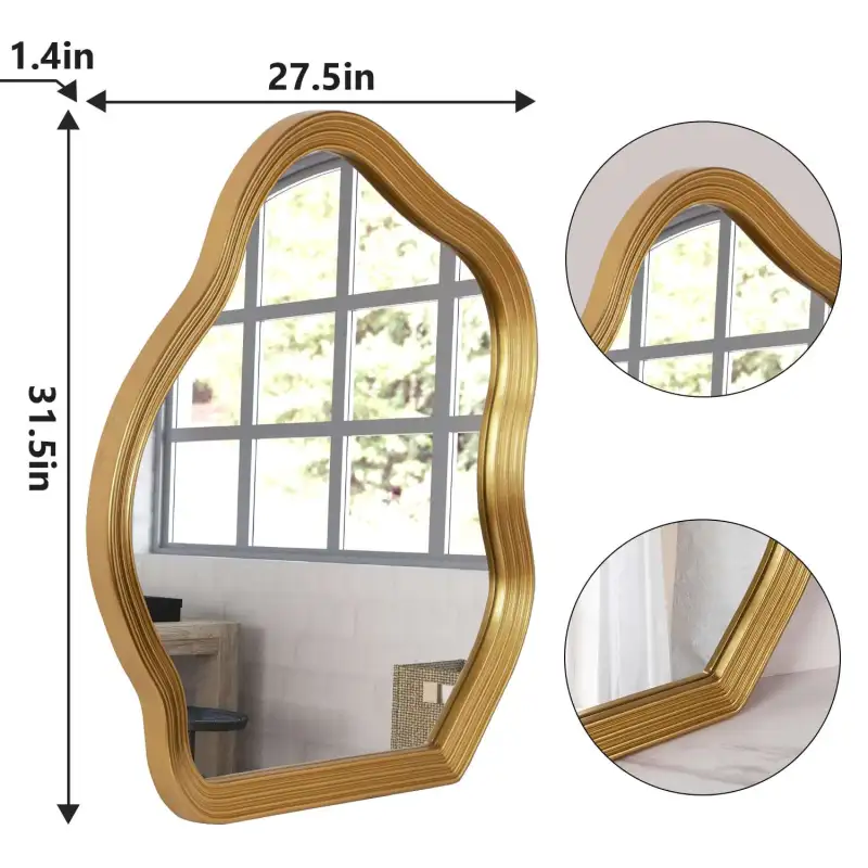 SHYFOY Asymmetrical Wall Mirrors for Living Room Decor Bohemian Gold Irregular Mirror,Decorative Wavy Mirror for Bathroom Bedroom Entryway