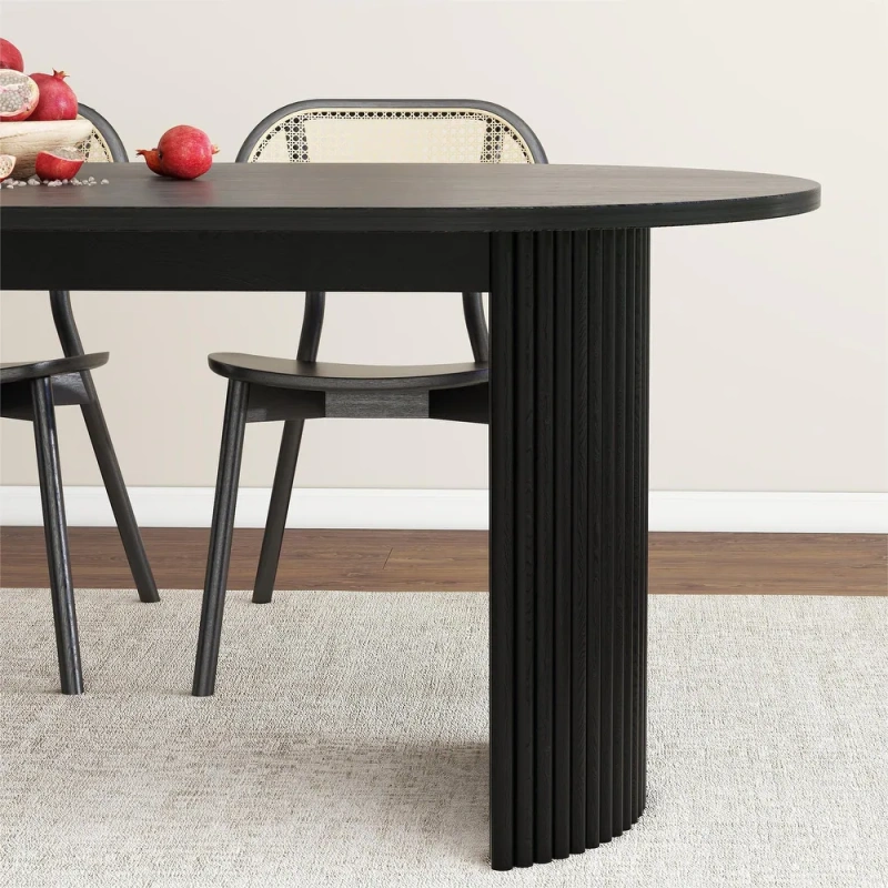 Black Modern Solid Wood Oval Dining Table