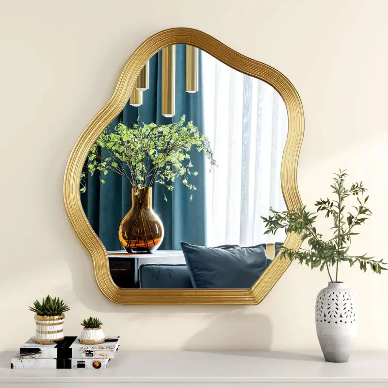 SHYFOY Asymmetrical Wall Mirrors for Living Room Decor Bohemian Gold Irregular Mirror,Decorative Wavy Mirror for Bathroom Bedroom Entryway