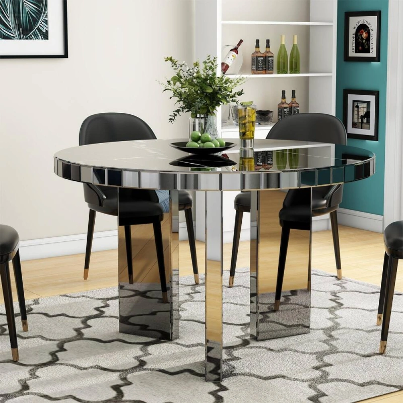 Modern Glass Dining Table with Marble Textured /SF-DT425