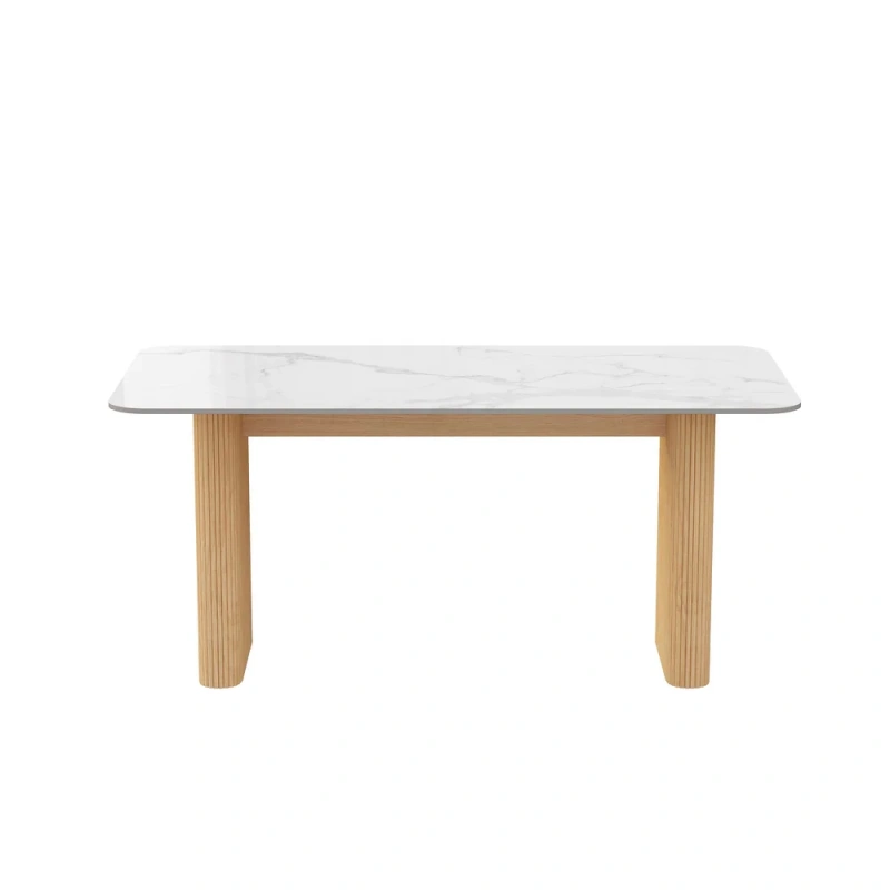 Marble Top Dining Table with Pedestal Grain Wood Base