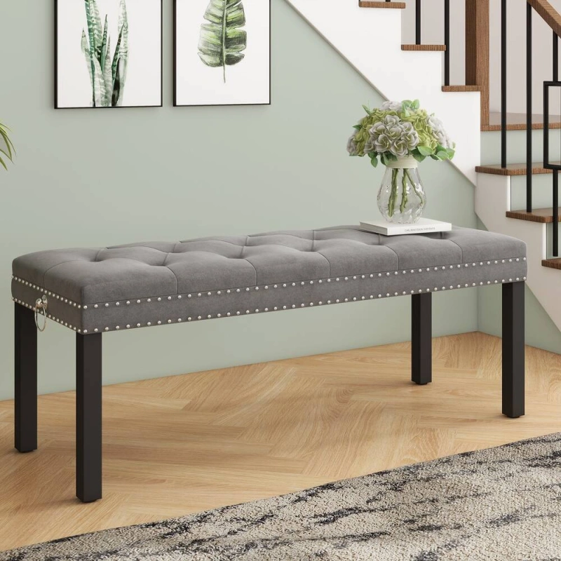 Velvet Upholstered Bench -Grey