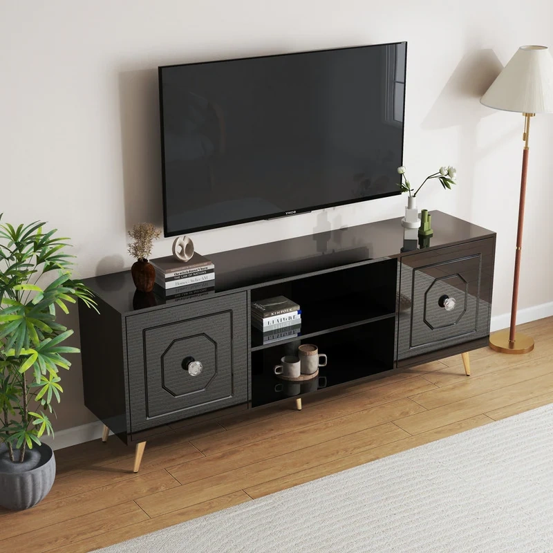 SHYFOY Modern 67" TV Stand Black Media Console With Drawers