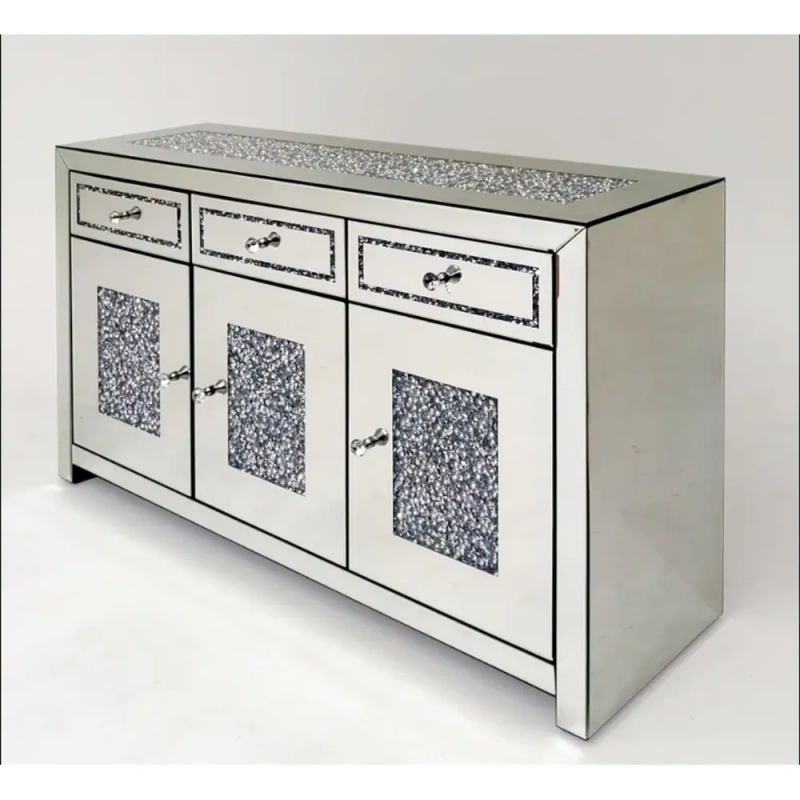 Glam Mirrored Diamond 3-Drawers Accent Cabinet Sideboard