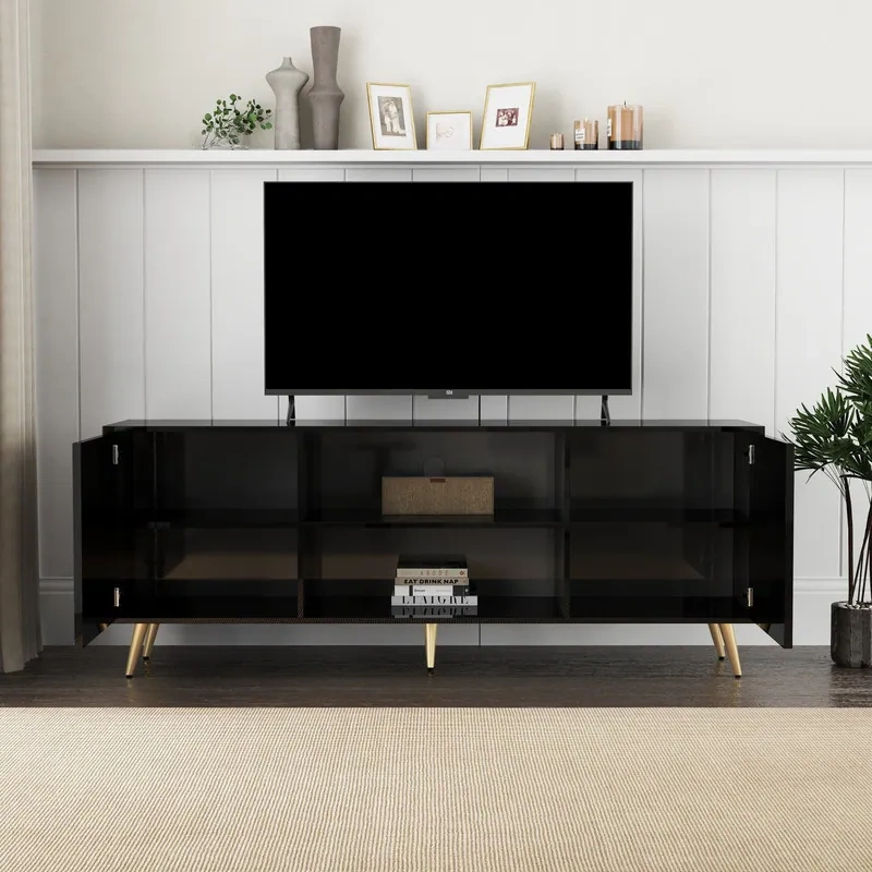 SHYFOY Modern 67" TV Stand Black Media Console With Drawers
