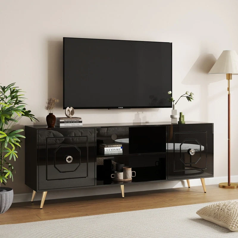 SHYFOY Modern 67" TV Stand Black Media Console With Drawers