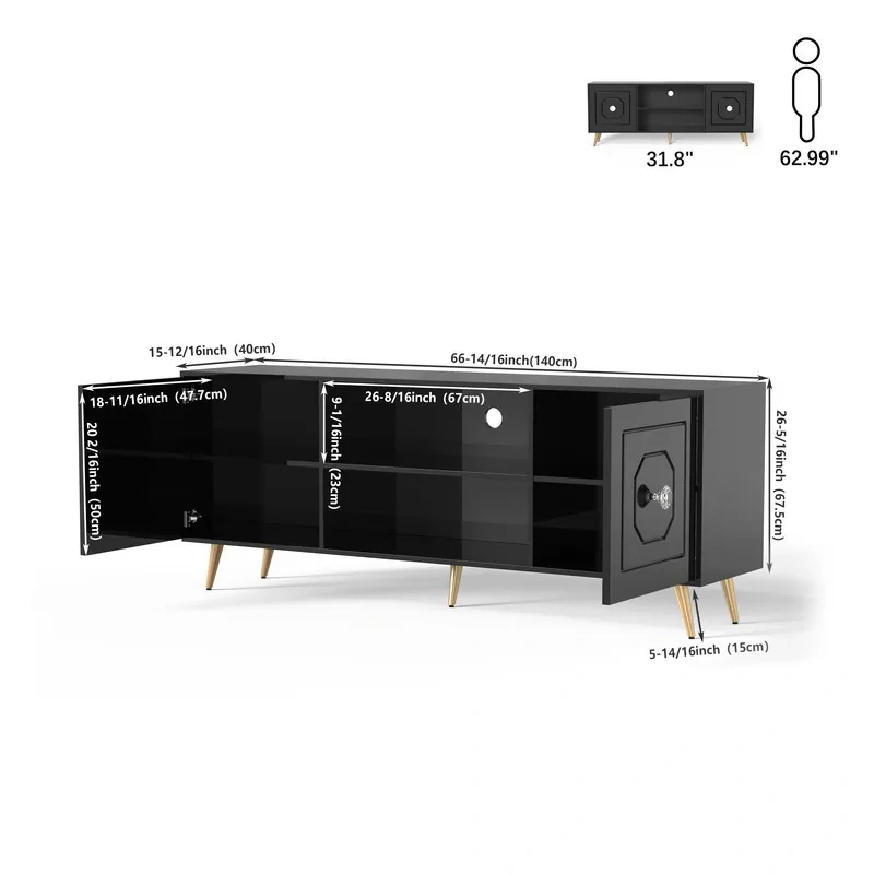 SHYFOY Modern 67" TV Stand Black Media Console With Drawers