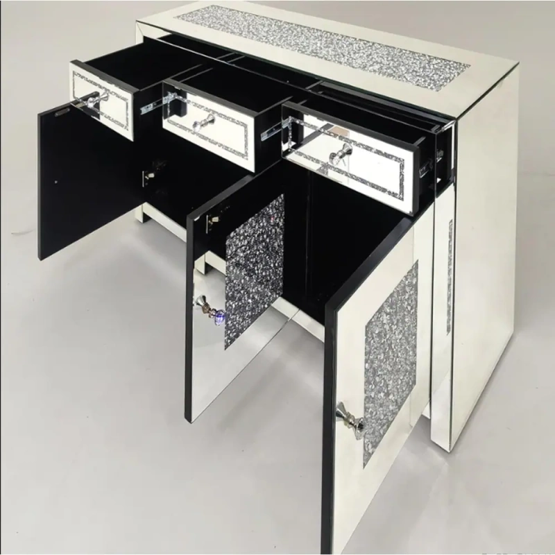 Glam Mirrored Diamond 3-Drawers Accent Cabinet Sideboard