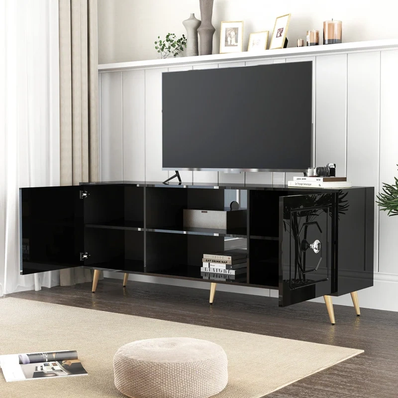 SHYFOY Modern 67" TV Stand Black Media Console With Drawers