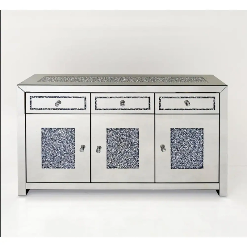 Glam Mirrored Diamond 3-Drawers Accent Cabinet Sideboard