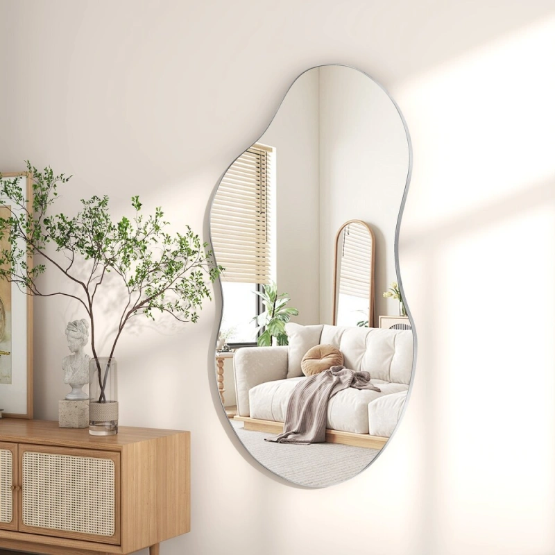 Asymmetrical Wavy Antique Accent Wall Mirror - - Antique Silver
