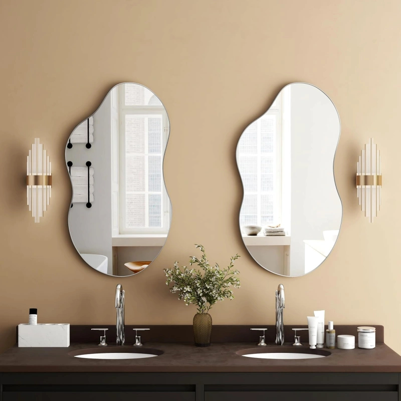 Asymmetrical Wavy Antique Accent Wall Mirror - - Antique Silver