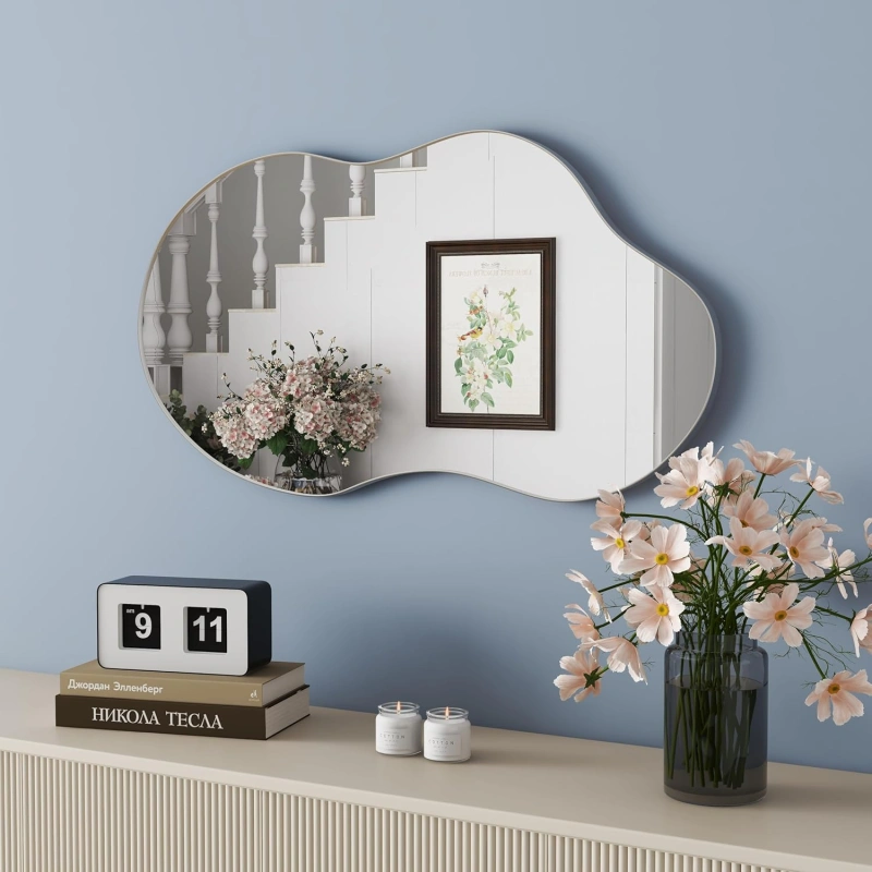 Asymmetrical Wavy Antique Accent Wall Mirror - - Antique Silver