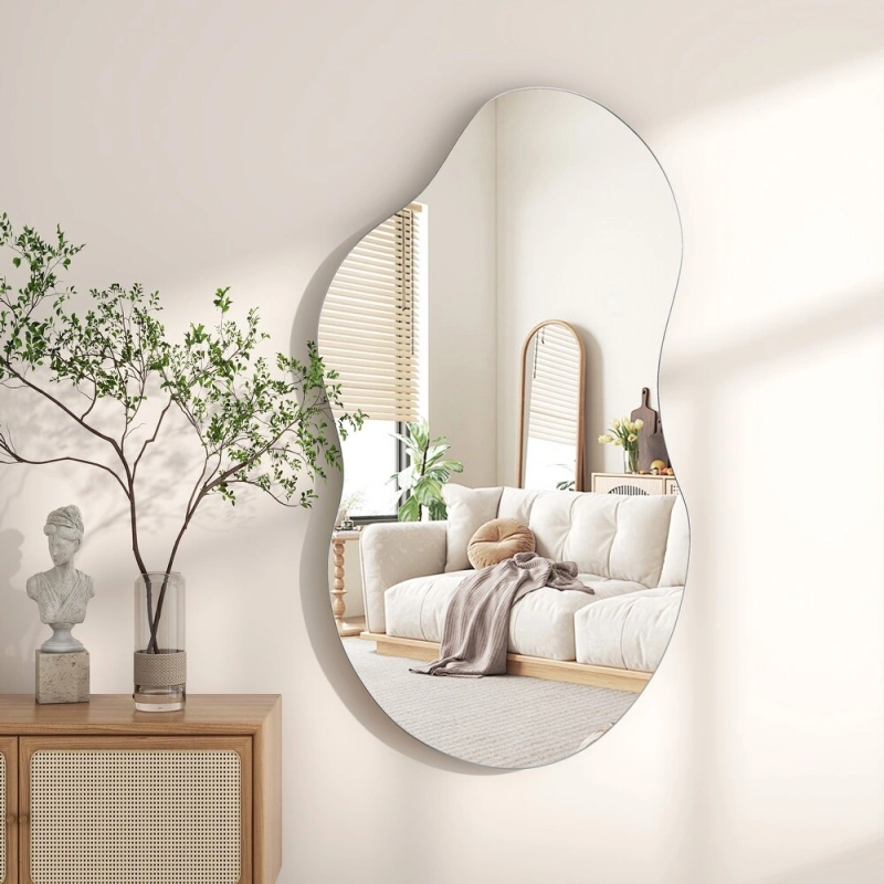 Asymmetrical Wavy Antique Accent Wall Mirror - - Antique Silver