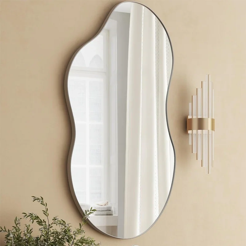 Asymmetrical Wavy Antique Accent Wall Mirror - - Antique Silver