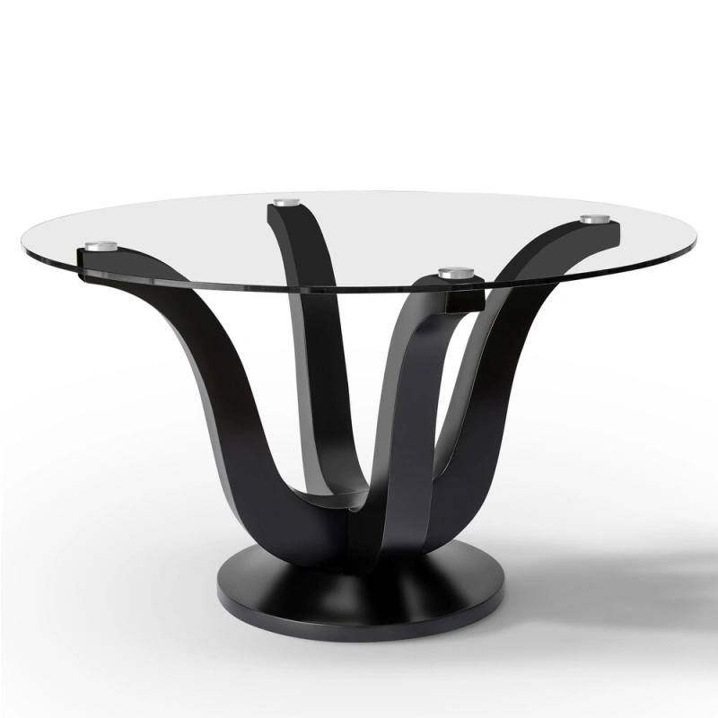 Round Glass Top Solid Wood Base Dining Table -51.18 in. W X 51.18 in. L X 29.53 in. H
