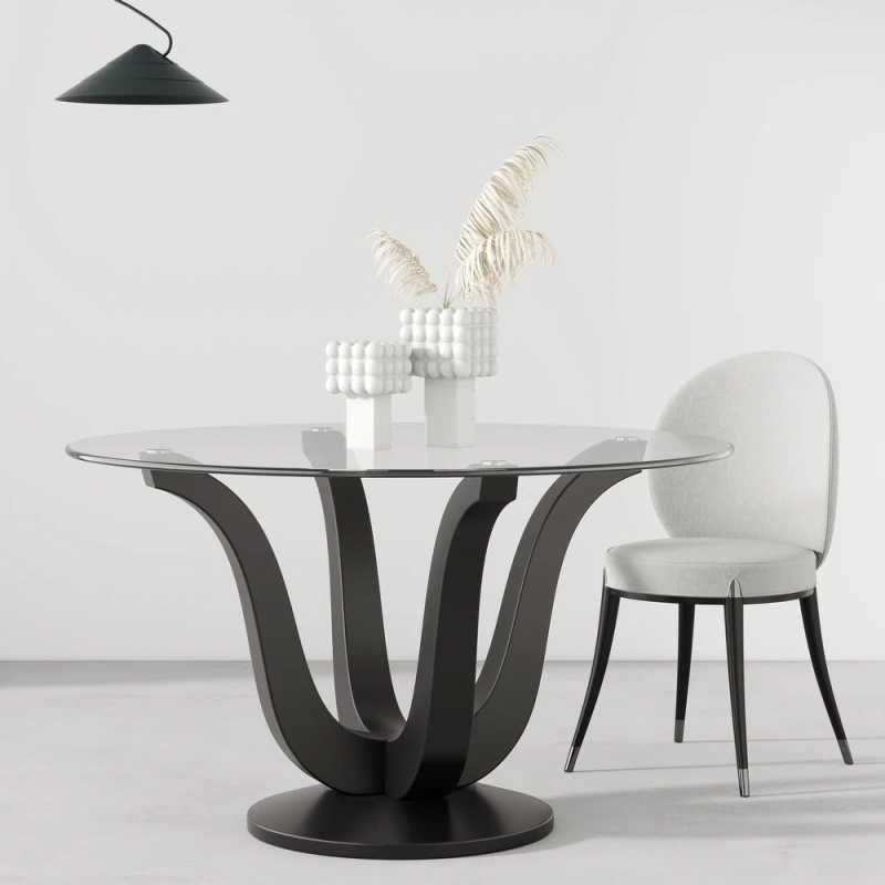 Round Glass Top Solid Wood Base Dining Table -51.18 in. W X 51.18 in. L X 29.53 in. H