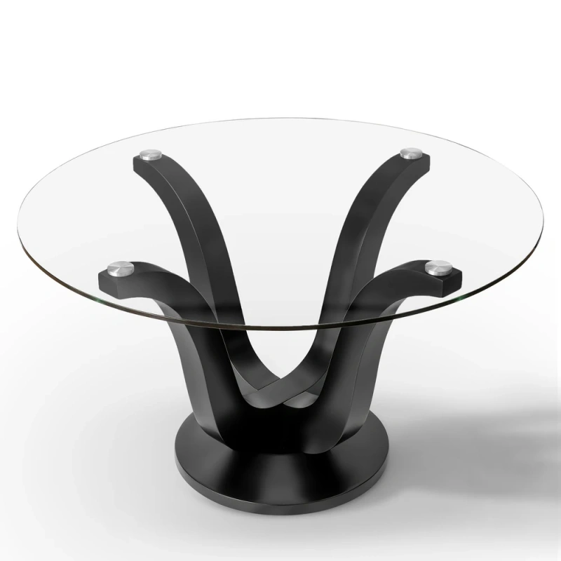 Round Glass Top Solid Wood Base Dining Table -51.18 in. W X 51.18 in. L X 29.53 in. H