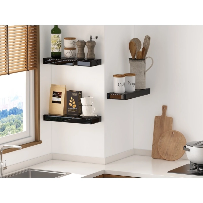 Set of 3 Mirrored Glass Floating Shelves