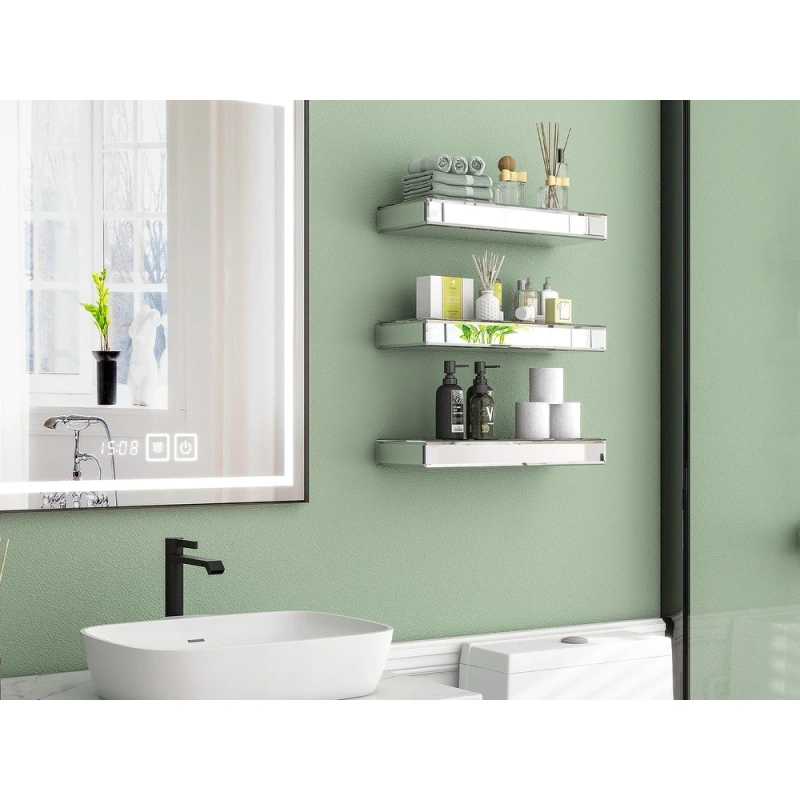 Set of 3 Mirrored Glass Floating Shelves