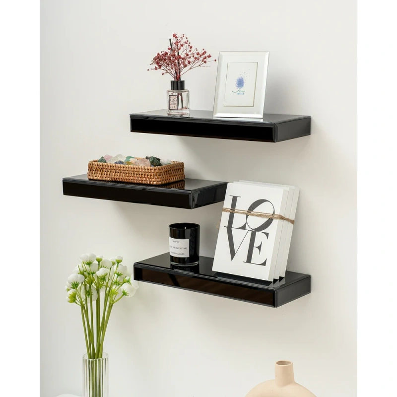 Set of 3 Mirrored Glass Floating Shelves