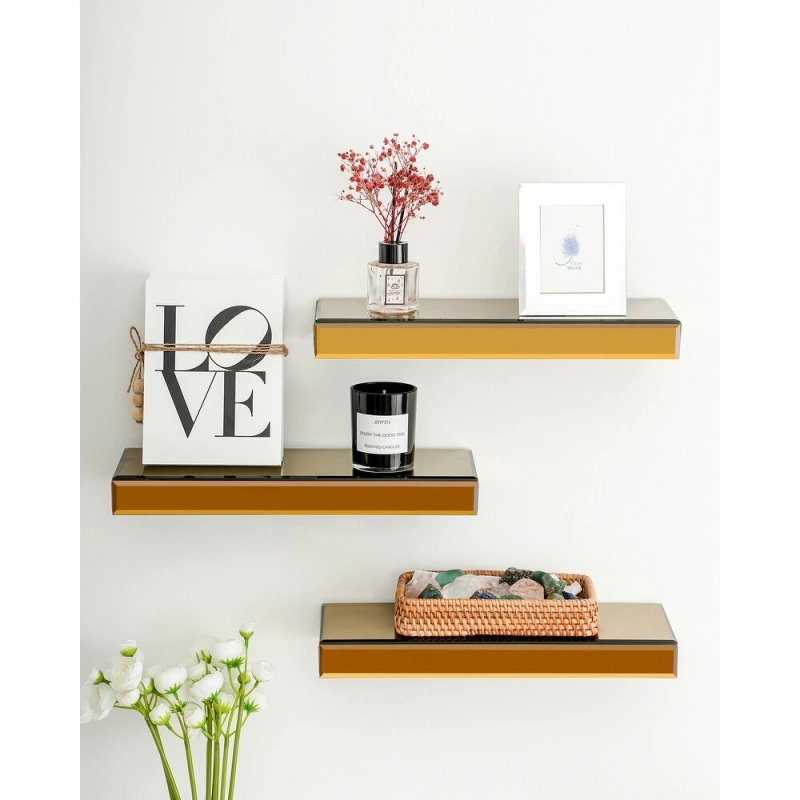 Set of 3 Mirrored Glass Floating Shelves