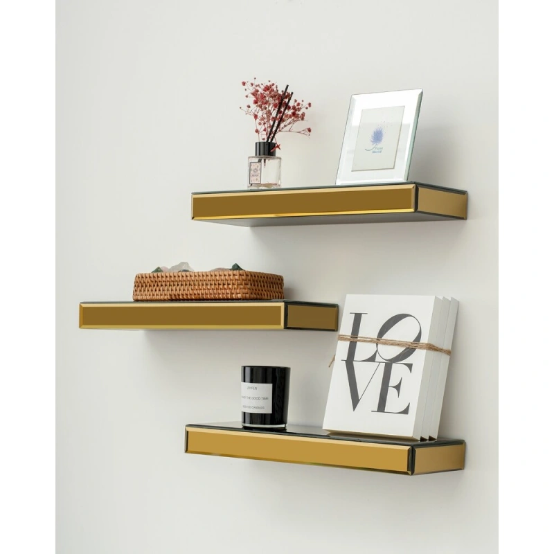 Set of 3 Mirrored Glass Floating Shelves