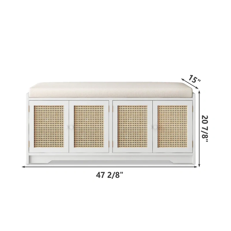 Storage Bench with Cabinet Rattan Style Wood Cabinet