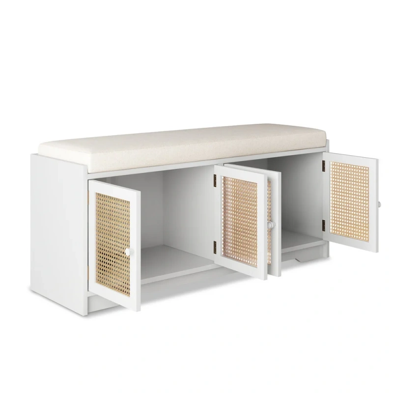 Storage Bench with Cabinet Rattan Style Wood Cabinet