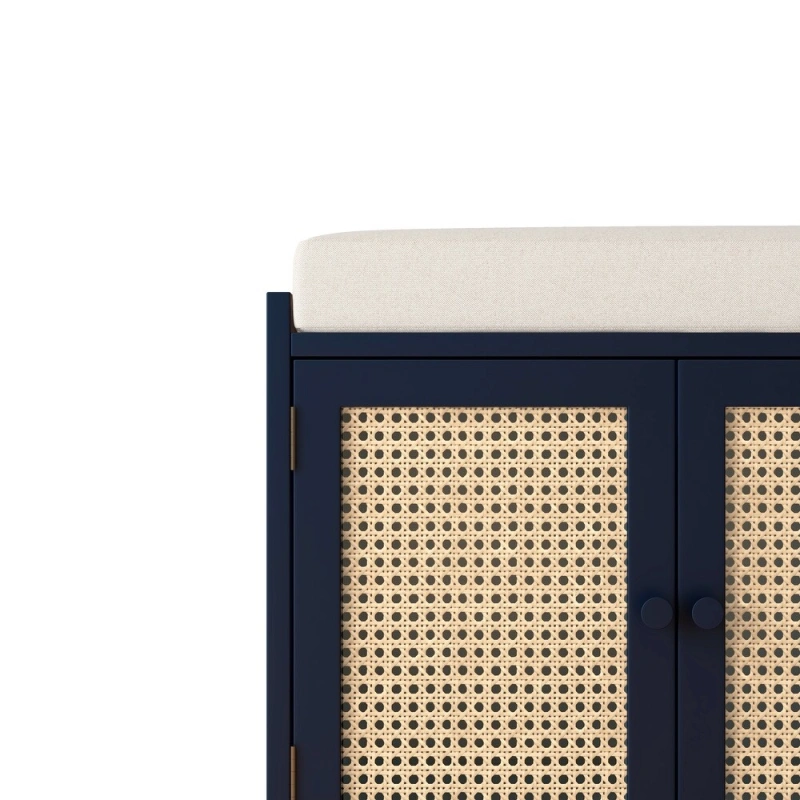 Storage Bench with Cabinet Rattan Style Wood Cabinet