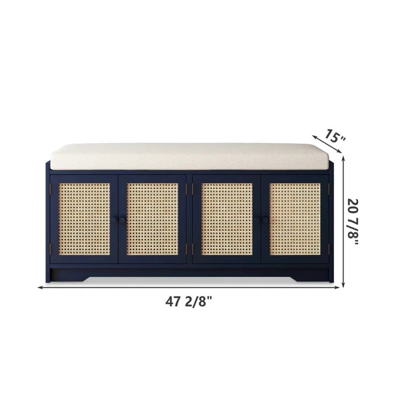 Storage Bench with Cabinet Rattan Style Wood Cabinet