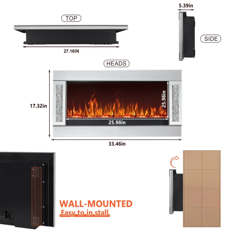 Shellenbarger Modern Electric Fireplace with Crushed Diamond Inlay
