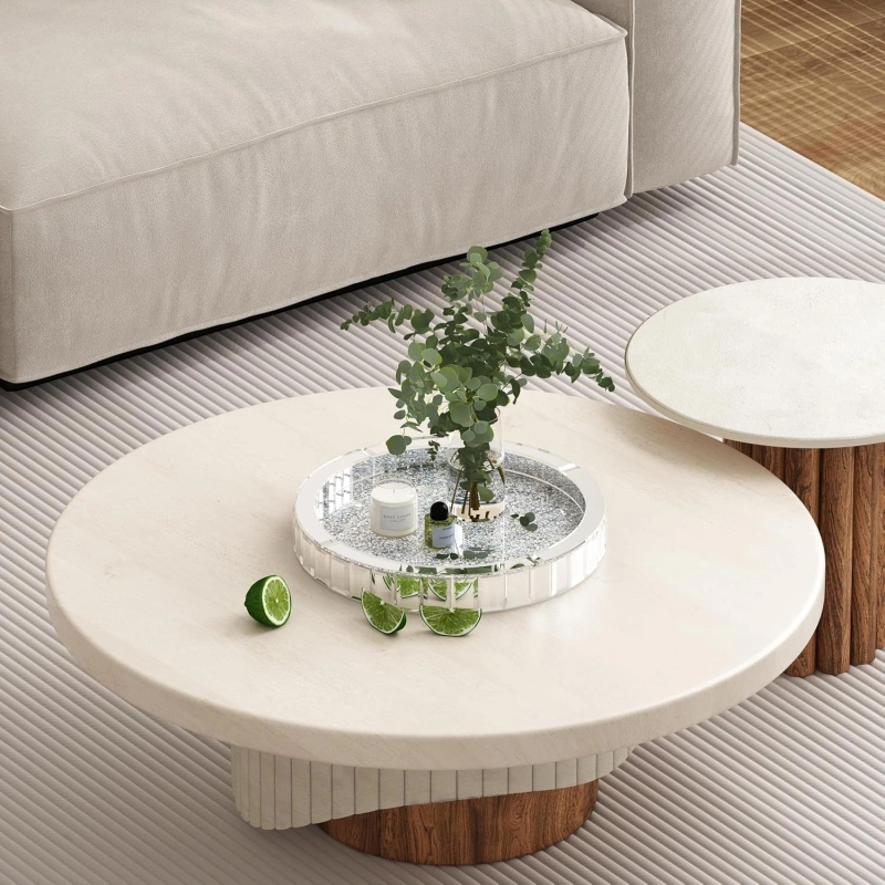 SHYFOY Luxury Round Glass Mirror Tray fills with Crushed Diamond| Bling Perfume Organizer for Dining room Table / SF-MP007