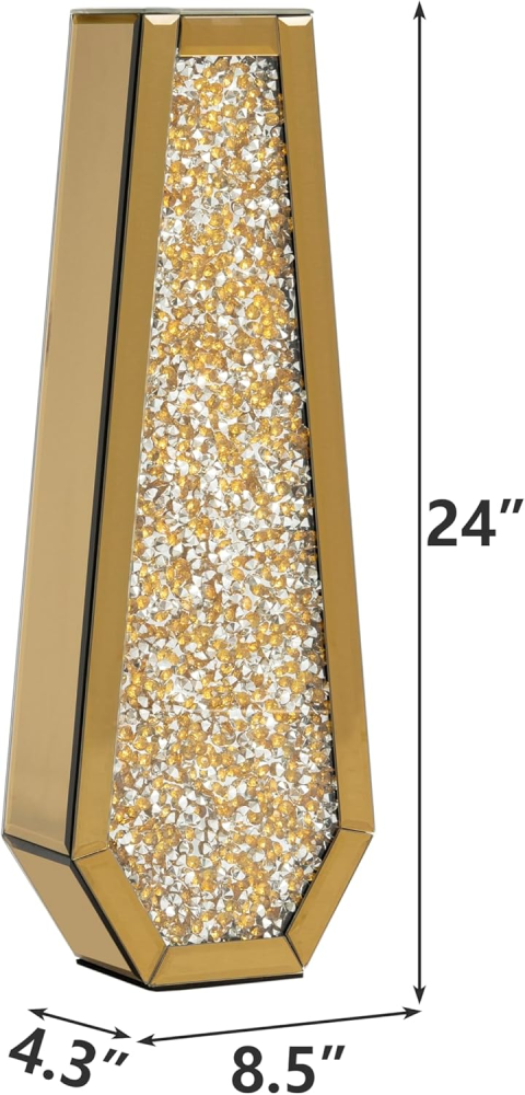 SHYFOY Gold Crushed Diamond Mirror Vase Large Crystal Flower Vases for Centerpieces Luxurious Rhinestone Glass Vase Home Decor for Living Room Dining Room Coffee Table, Can’t Hold Water