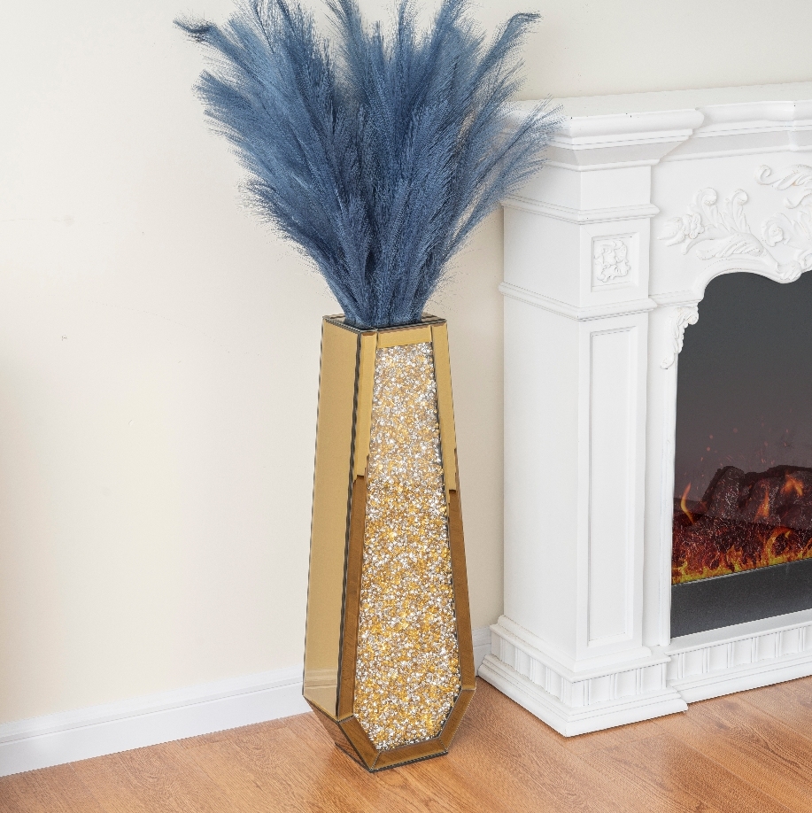SHYFOY Gold Crushed Diamond Mirror Vase Large Crystal Flower Vases for Centerpieces Luxurious Rhinestone Glass Vase Home Decor for Living Room Dining Room Coffee Table, Can’t Hold Water