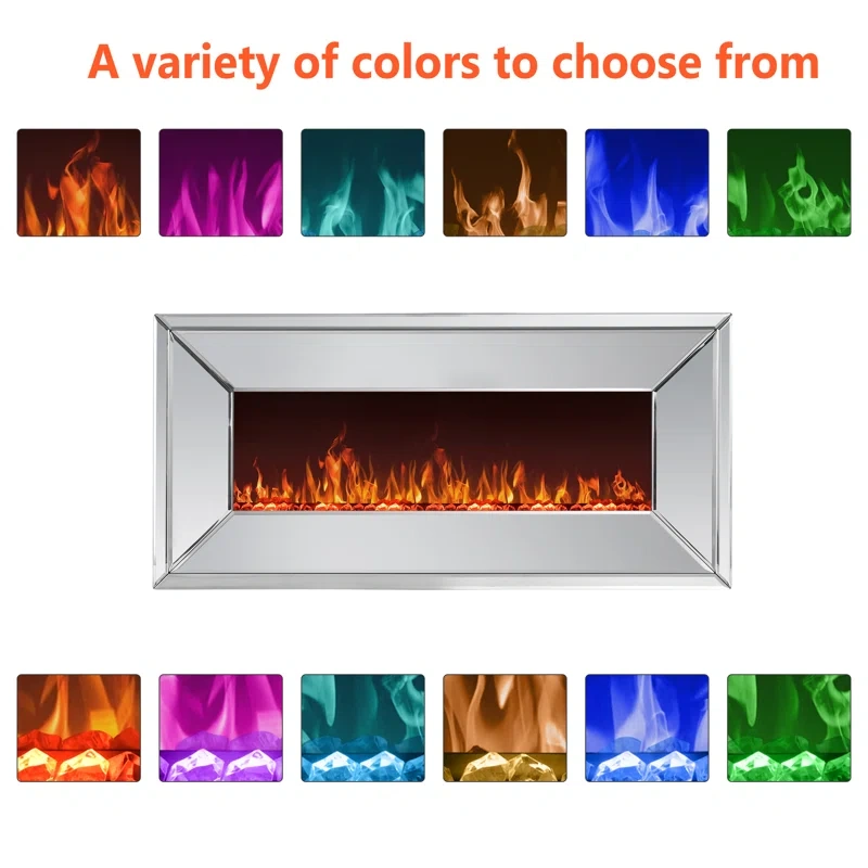 Riggleman Mirrored Wall Mounted Electric Fireplace with Remote Control
