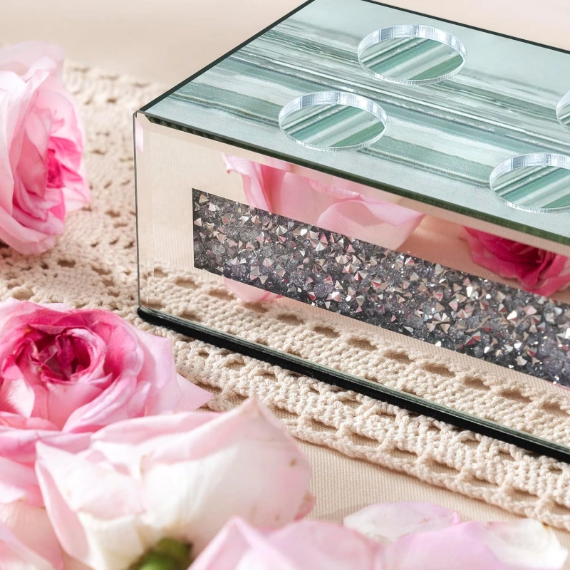 Flower Vase Rectangular Crushed Diamond Mirrored Vases for Centerpiece, Luxury Flower Arrangement for Home Wedding Dining Table Decor, Silver
