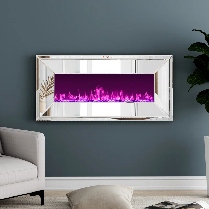 Riggleman Mirrored Wall Mounted Electric Fireplace with Remote Control